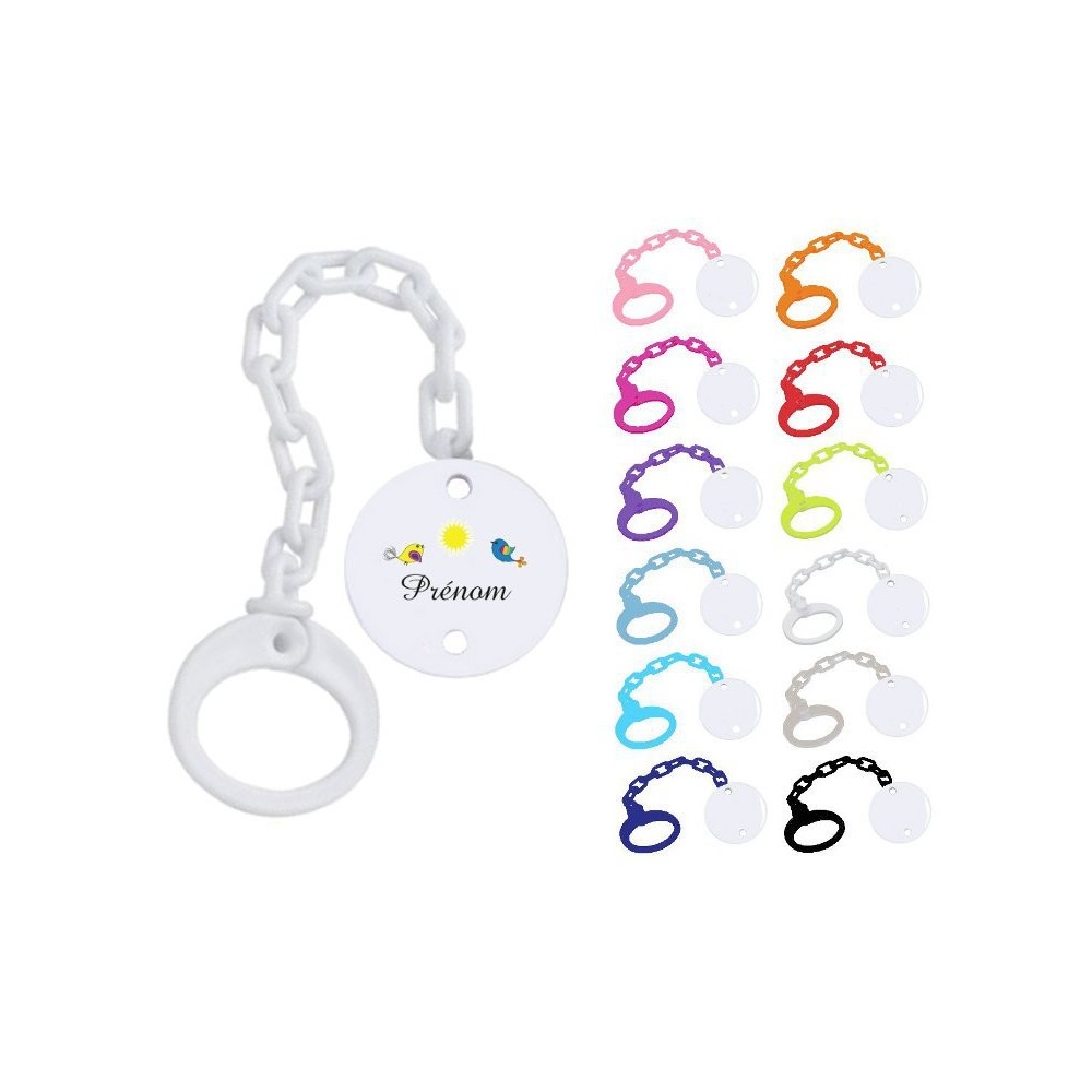 Attache tétine personnalisée Oiseau soleil Prénom Attache tétine personnalisée Oiseau soleil Prénom