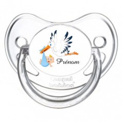 Tétine personnalisée cigogne garçon et prénom