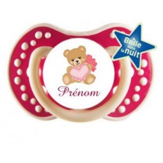 Tétine personnalisée ours coeur et prénom