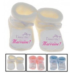 Chaussons bébé Veux-tu être ma marraine?