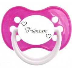 Tétine personnalisée prénom 2 coeurs blancs