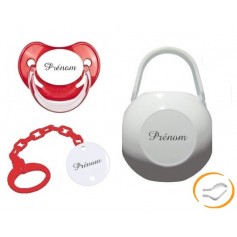 Kit tétine attache et boite (paillette rouge)