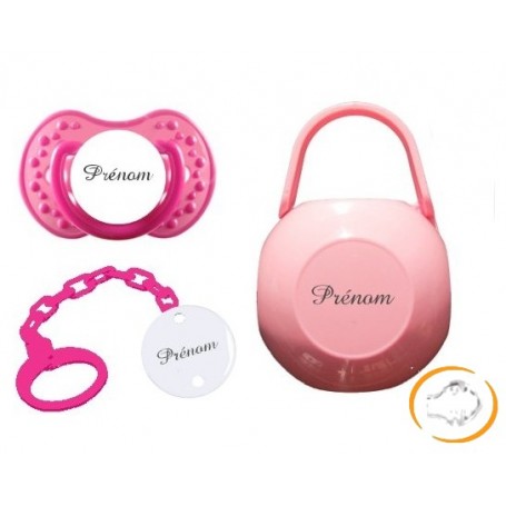 Kit tétine attache et boite (Spark rose)