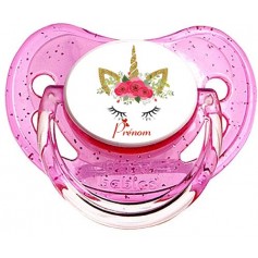 Tétine personnalisée licorne fleur et prénom
