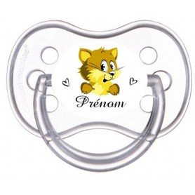Tétine de bébé personnalisée chat jaune et prénom