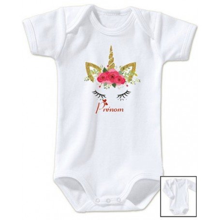 Body bébé personnalisé prénom licorne fleurie
