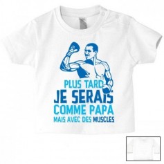 Tee-shirt de bébé plus tard je serais grand comme papa mais avec des muscles bleu