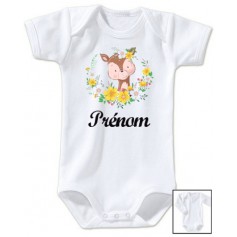 Body bébé personnalisé Faon fleurs prénom