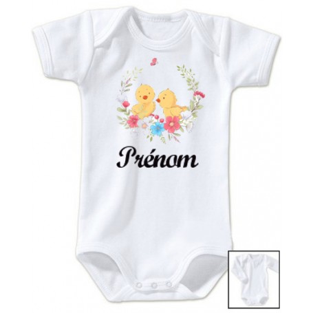 Body bébé personnalisé Canaris fleurs prénom