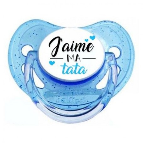 Tétine de bébé j'aime ma tata triple cœurs garçon