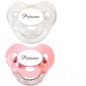 Lot de 2 tétines personnalisées Charme (rose et transparent)